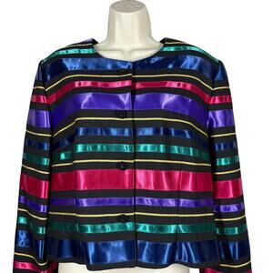 Vintage 90s Talbots Ribbon Stripe Blazer Brocade Buttons Easter Classic - 16